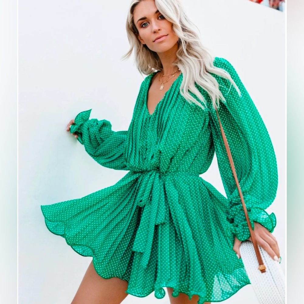 NWT Green Vici Polka Dot Pleated Romper